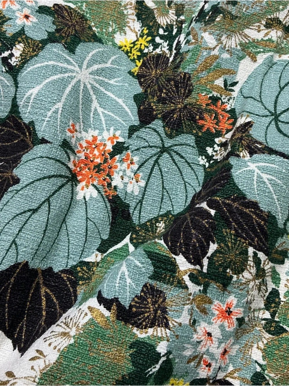 Vintage mid-century bark cloth pinch pleat floral curtain panel set of 2 USA